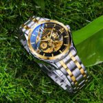 Luminous Skeleton Automatic Mechanical Watch for Men with Steel Band