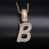 Premium Iced Out Baguette Cut Moissanite Letter Pendant Necklace in White Gold and Gold