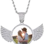 Custom Moissanite Picture Chain Necklace with Wings – Personalize Your Love with Photos and Text