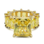 Stunning Radiant Cut Yellow Diamond Engagement Ring in Golden Tone