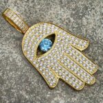 Iced Out 14K Gold Moissanite Hamsa Hand Pendant Necklace for Men