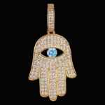 Iced Out 14K Gold Moissanite Hamsa Hand Pendant Necklace for Men