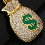 Iced Out Moissanite Money Bag Pendant Necklace for Men in 14K Gold