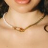 Elegant 18k Gold Cuban Pearl Chain Necklace – Luxurious Jewelry Accessory