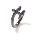 Stunning Moissanite Purple Sword Ring in Elegant Black Gold Setting