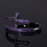 Stunning Black Gold Iced Purple Moissanite Sword Bangle Bracelet