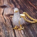 Iced Out Moissanite Pigeon Pendant Necklace for Men in 14K Gold