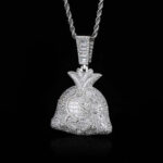 Moissanite Ice Dollar Sign Hip Hop Money Bag Pendant Necklace