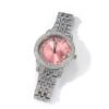 “Stylish 42mm Micro Pave Pink Dial Watch with Sparkling Stone Details”