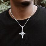 Rotatable Iced Cross Moissanite Pendant Necklace with FREE Chain