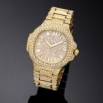 Gold Iced Porthole Shaped Luminous Watch – Luxury Timepiece for Bold Style