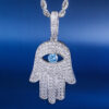 Iced Out 14K Gold Moissanite Hamsa Hand Pendant Necklace for Men