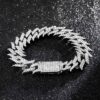 “Elegant 18mm Moissanite Spiked Cuban Bracelet in Premium White Gold”