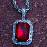 Stunning Moissanite Ruby Red Pendant on Elegant Rope Chain Necklace