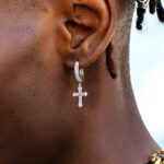 Men’s Iced Out Hoop Earrings with Moissanite Cross Dangle – Stylish Jewelry