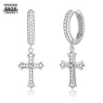 Men’s Iced Out Hoop Earrings with Moissanite Cross Dangle – Stylish Jewelry