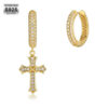 Stunning Asymmetric Gold Hoop Earrings with Moissanite Cross Dangle