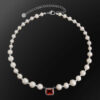 Stunning 8mm Red Ruby Freshwater Pearl Beaded Necklace for Elegant Style