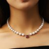 Stunning 8mm Red Ruby Freshwater Pearl Beaded Necklace for Elegant Style