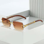 Stylish Frameless Square Metal Leopard Print Sunglasses for Trendy Fashion