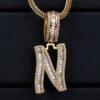 Premium Iced Out Baguette Cut Moissanite Letter Pendant Necklace in White Gold and Gold