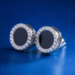 Men’s S925 Round Black Onyx Moissanite Stud Earrings – Stylish & Durable