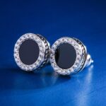 Iced Ring and Black Onyx Earrings Set in Elegant White Gold Plating