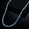 Stunning 5mm Moissanite Blue Baguette Cut Tennis Chain Necklace in White Gold