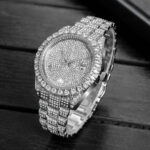 Premium White Gold Iced Round Cut Men’s Watch with Roman Numerals – Luxury Timepiece