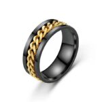 Black Gold Rotating Titanium Steel Cuban Chain Fidget Ring | Stylish Stress Relief Accessory