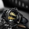 Stylish Triangle Skeleton Mechanical Watch with Genuine Leather Strap