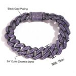 15mm Purple Moissanite Cuban Link Bracelet in Black Gold – Luxury Jewelry