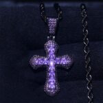 Stunning Iced Purple Moissanite Princess Cut Cross Pendant in Black Gold