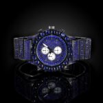 Sleek Black Gold Men’s Watch with Iced Sapphire Round Cut Dial – Luminous Timepiece