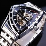 Luxury Triangle Skeleton Automatic Mechanical Watch with Stainless Steel Band