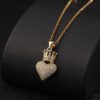 Sparkling Iced Heart & Crown Pendant Necklace – Elegant Fashion Jewelry