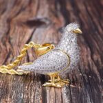 Iced Out Moissanite Pigeon Pendant Necklace for Men in 14K Gold