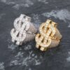 Sparkling Gold Iced Moissanite Dollar Sign Ring | Elegant Financial Jewelry