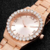 Luxury 43mm Rose Gold Iced Round Roman Numerals Men’s Watch