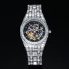 Luxury White Gold Iced Men’s Mechanical Watch with Baguette Diamonds