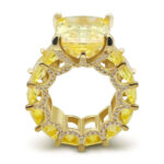 Stunning Radiant Cut Yellow Diamond Engagement Ring in Golden Tone