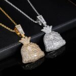 Moissanite Ice Dollar Sign Hip Hop Money Bag Pendant Necklace