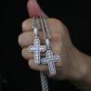 Elegant Round Cut Moissanite Cross Pendant in White Gold – Iced Design