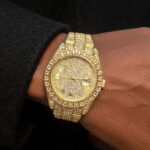 Stylish Gold Round Cut Men’s Watch with Iced Roman Numerals