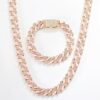 Stylish 11mm Half Stones & Pink Cuban Link Choker Jewelry Set