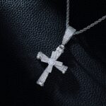 Rotatable Iced Cross Moissanite Pendant Necklace with FREE Chain