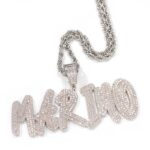 Personalized Moissanite Cursive Name Necklace in White Gold | Free Chain Included