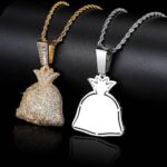 Moissanite Ice Dollar Sign Hip Hop Money Bag Pendant Necklace