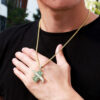 Iced Out Moissanite Dollar Stack Wing Pendant Necklace for Men in 14K Gold