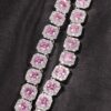 12mm Pink Moissanite Tennis Chain in White Gold | Stunning Cluster Design